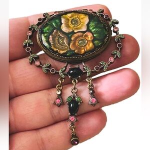 Rare Vintage Sweet Romance USA Flower Floral Locket Mirror Dangle Brooch Pin